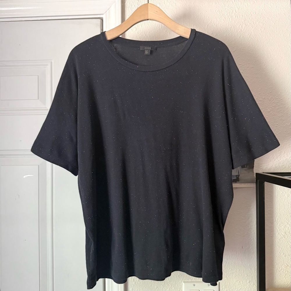 COS dark navy cotton blend crew neck short sleeve tee t-shirt